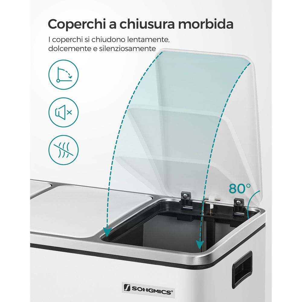 Pattumiera a triplo secchio bianco, Songmics, 2