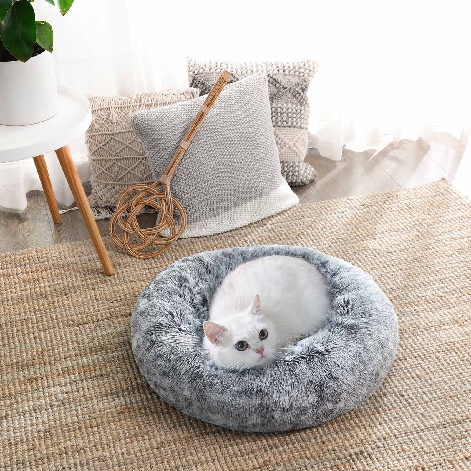 Letto per cani, Forma di ciambella, Morbido lettino per animali, copertura rimovibile, Lavabile, Grigio, Feandrea