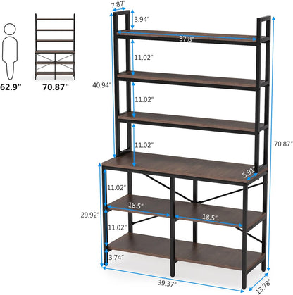 Libreria, Libreria a 6 piani, Scaffale per soggiorno, Scaffale da Pavimento, Nero & Marrone, Tribesigns, 7