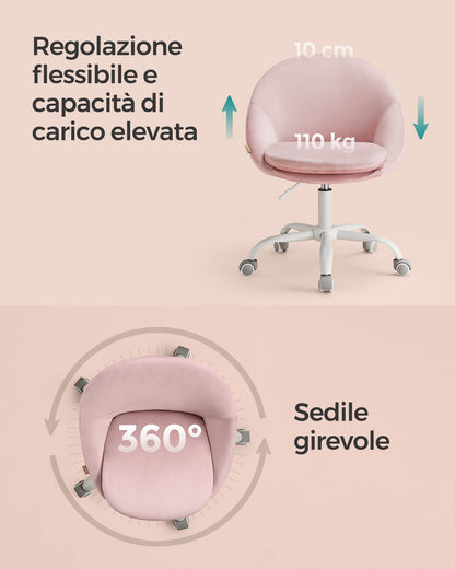 Sedia da Ufficio, Sedia da Scrivania, Sedia Girevole, Sedia Studio, Regolabile in Altezza, Camera da Letto, Rosa, Songmics, 6