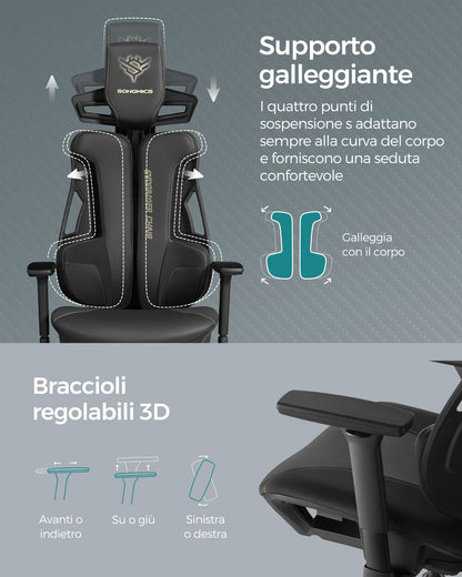 Poltrona Gaming, Sedia da Gaming, Sedia Ufficio Ergonomica, Sedia da Scrivania, Poggiatesta regolabile, Nero, Songmics, 5