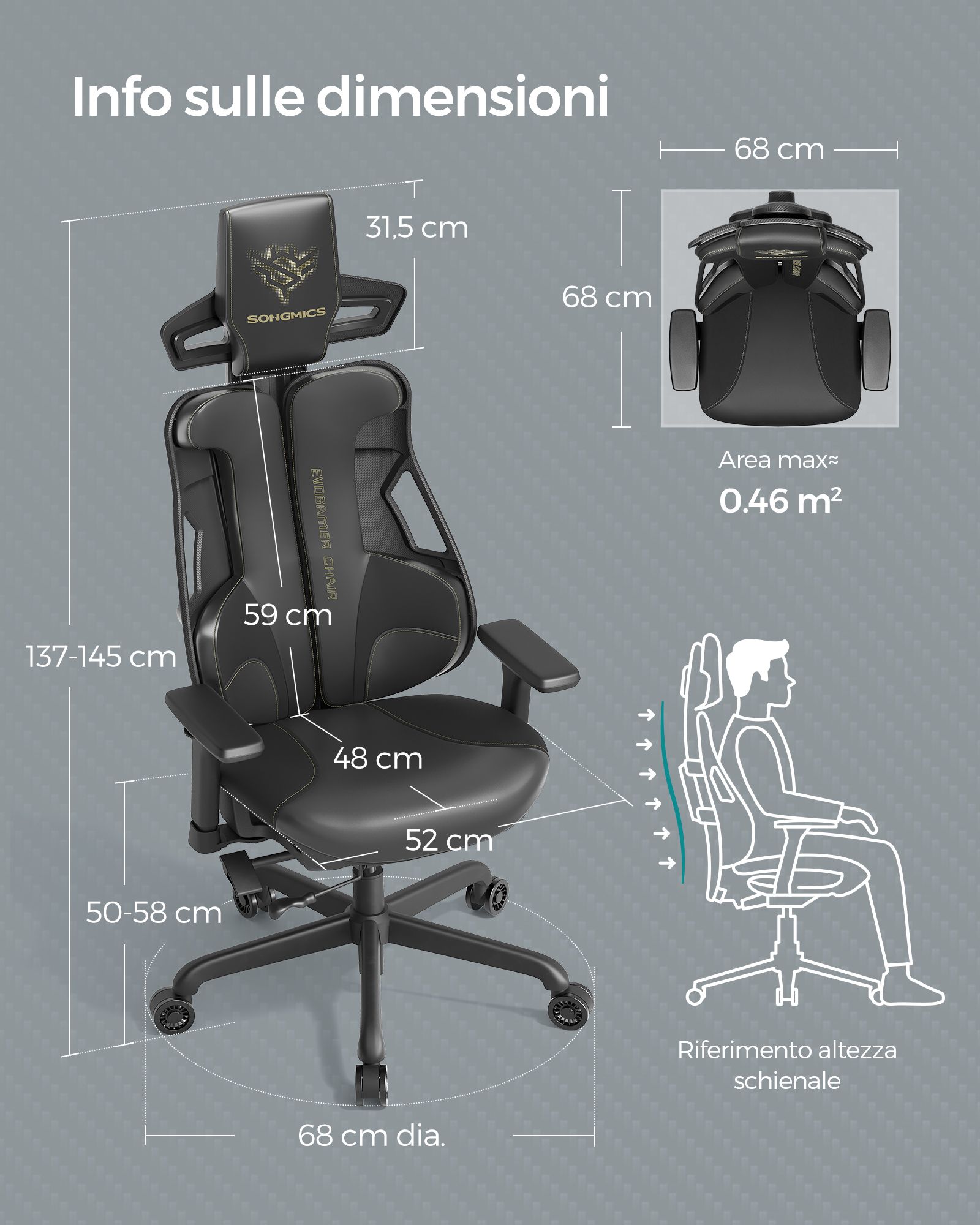 Poltrona Gaming, Sedia da Gaming, Sedia Ufficio Ergonomica, Sedia da Scrivania, Poggiatesta regolabile, Nero, Songmics, 6