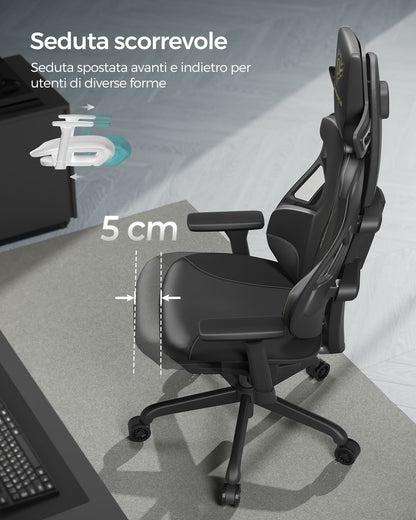 Poltrona Gaming, Sedia da Gaming, Sedia Ufficio Ergonomica, Sedia da Scrivania, Poggiatesta regolabile, Nero, Songmics, 7