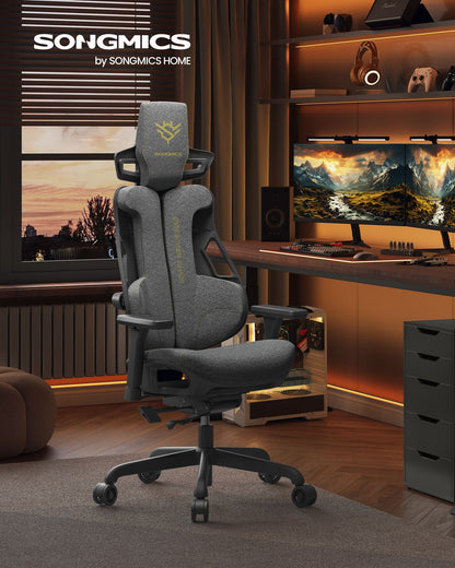 Poltrona Gaming, Sedia da Gaming, Sedia Ufficio Ergonomica, Sedia da Scrivania, Poggiatesta regolabile, Grigio, Songmics, 2