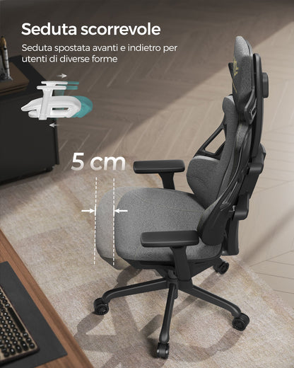 Poltrona Gaming, Sedia da Gaming, Sedia Ufficio Ergonomica, Sedia da Scrivania, Poggiatesta regolabile, Grigio, Songmics, 7