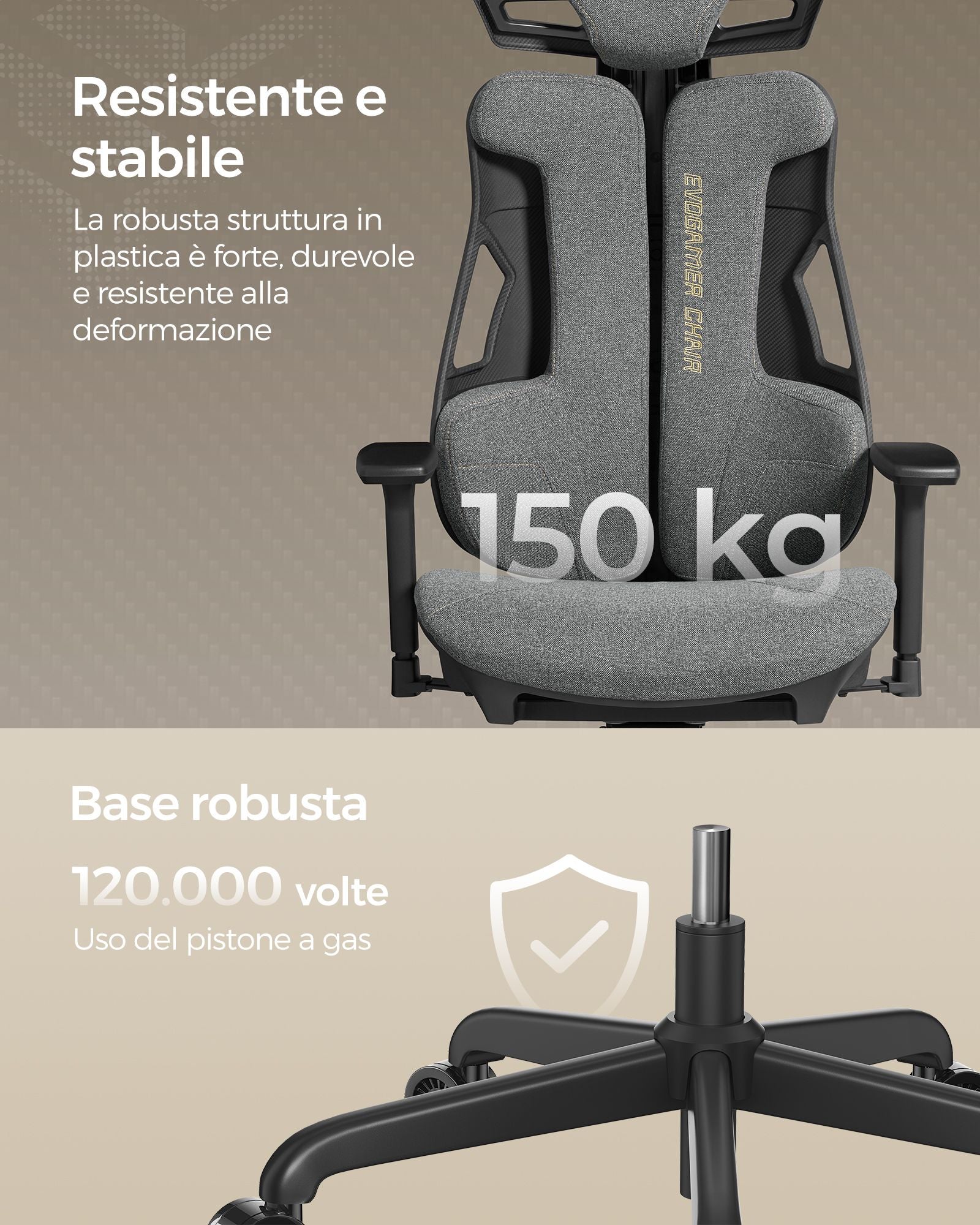 Poltrona Gaming, Sedia da Gaming, Sedia Ufficio Ergonomica, Sedia da Scrivania, Poggiatesta regolabile, Grigio, Songmics, 8