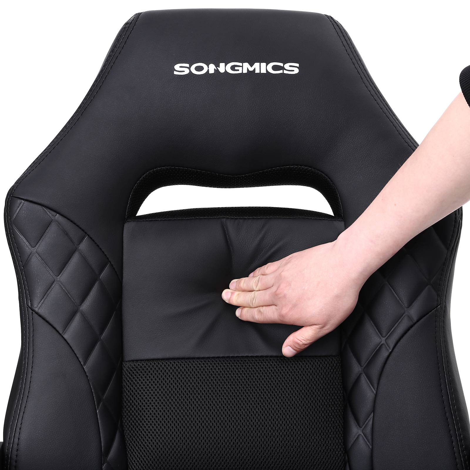 Sedia da Gaming, Poltrona Gaming, Sedia Ufficio Ergonomica, Schienale Alto, Supporto Lombare Regolabile, Nero, Songmics, 5