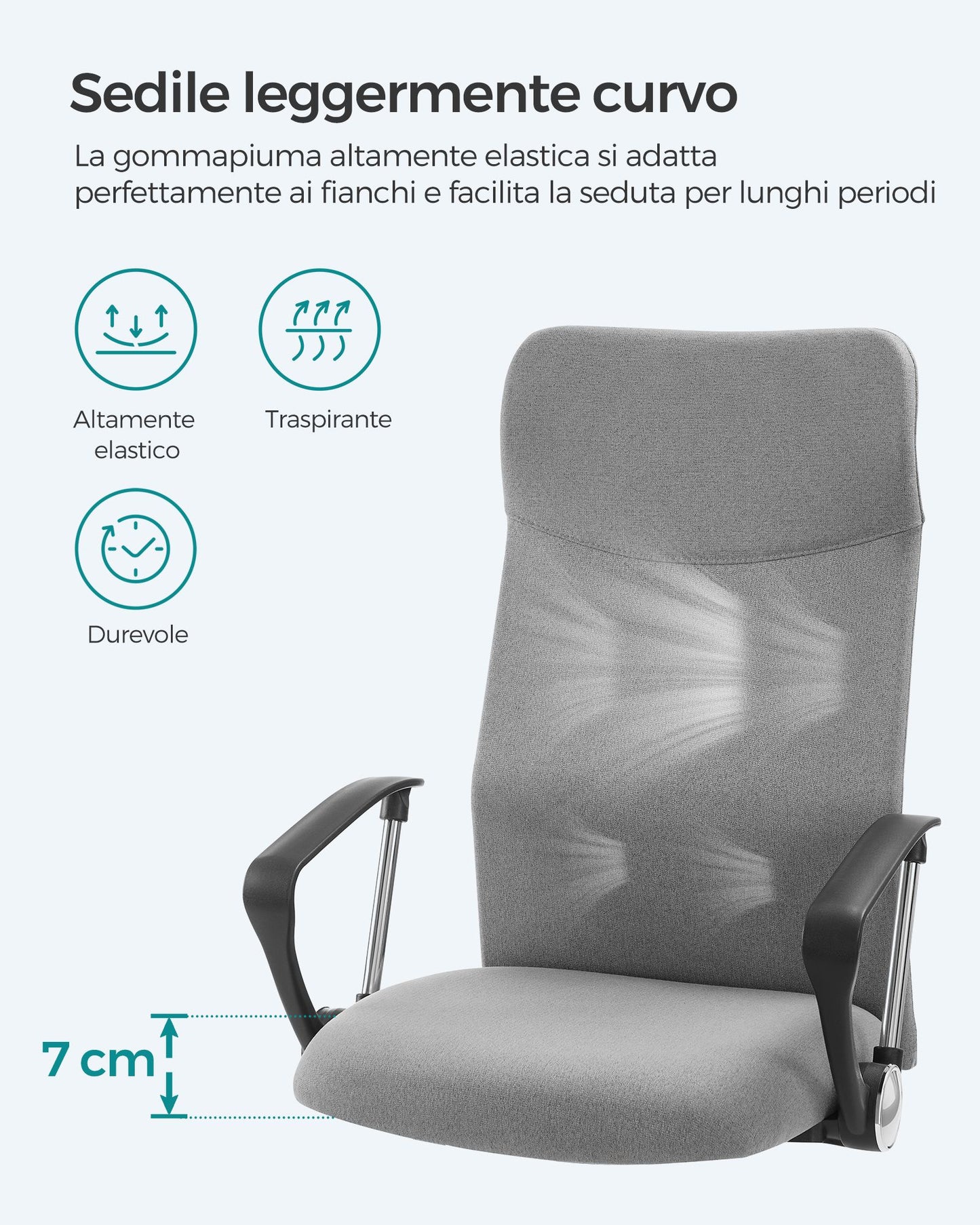 Sedia da Ufficio, Sedia da Scrivania, Ergonomica, Sedia Girevole, Regolabile in Altezza e Inclinabile, Grigio, Songmics, 4