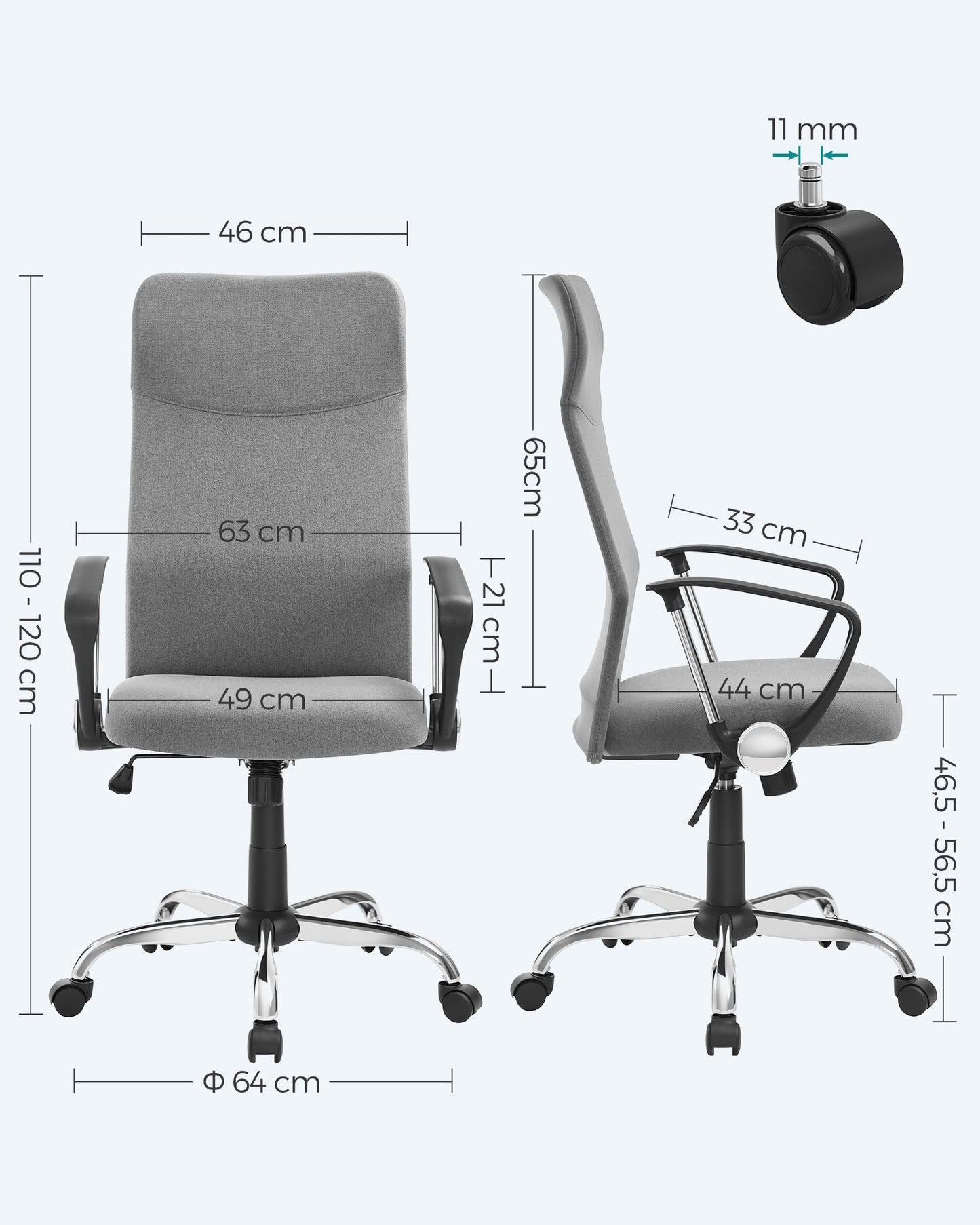 Sedia da Ufficio, Sedia da Scrivania, Ergonomica, Sedia Girevole, Regolabile in Altezza e Inclinabile, Grigio, Songmics, 6