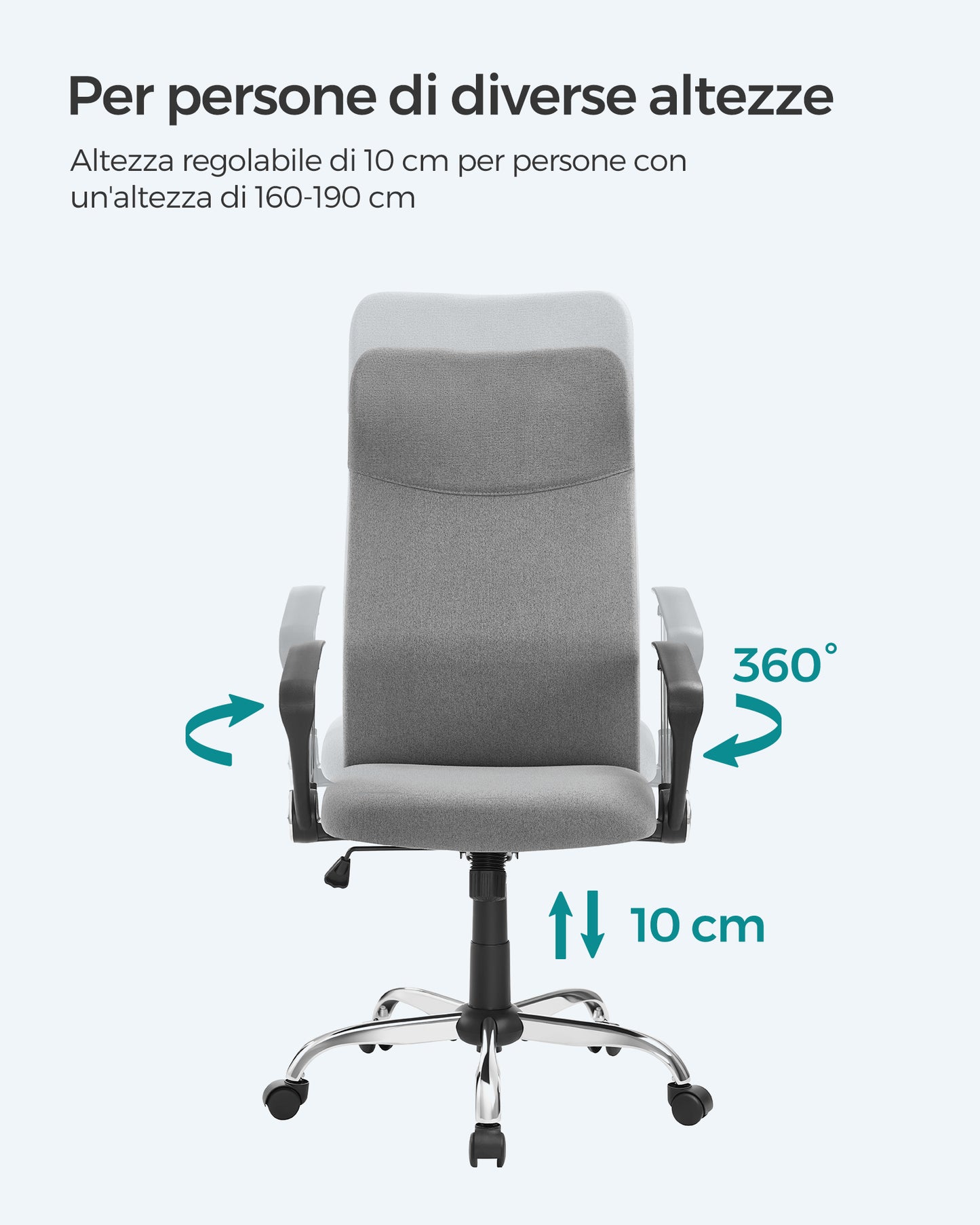 Sedia da Ufficio, Sedia da Scrivania, Ergonomica, Sedia Girevole, Regolabile in Altezza e Inclinabile, Grigio, Songmics, 7