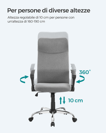 Sedia da Ufficio, Sedia da Scrivania, Ergonomica, Sedia Girevole, Regolabile in Altezza e Inclinabile, Grigio, Songmics, 7