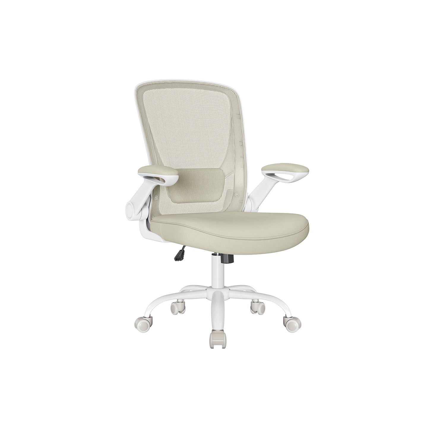 Sedia da Scrivania, Sedia Ufficio Ergonomica, Sedia Girevole, Supporto Lombare, Oscillante, Seduta 53cm, Beige, Songmics, 1