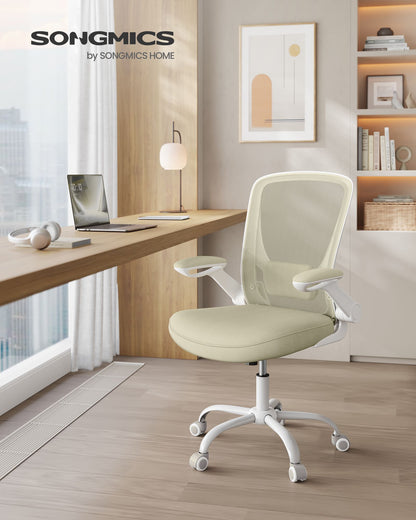 Sedia da Scrivania, Sedia Ufficio Ergonomica, Sedia Girevole, Supporto Lombare, Oscillante, Seduta 53cm, Beige, Songmics, 2