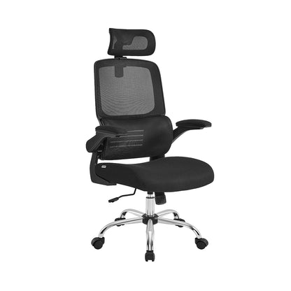 Sedia da Scrivania, Sedia Ufficio Ergonomica, Schienale Alto, Braccioli Ribaltabili, Supporto Lombare, Nero, Songmics, 1