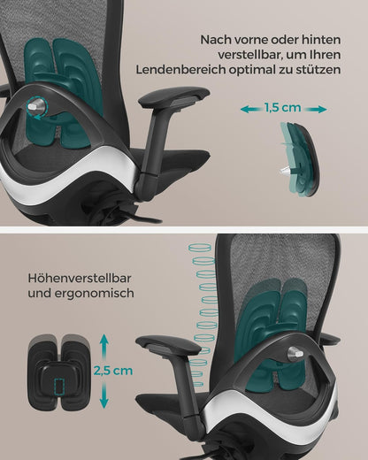 Sedia da Ufficio, Sedia da Scrivania, Sedia Ufficio Ergonomica, Sedile regolabile in avanti o indietro, Nero, Songmics, 4