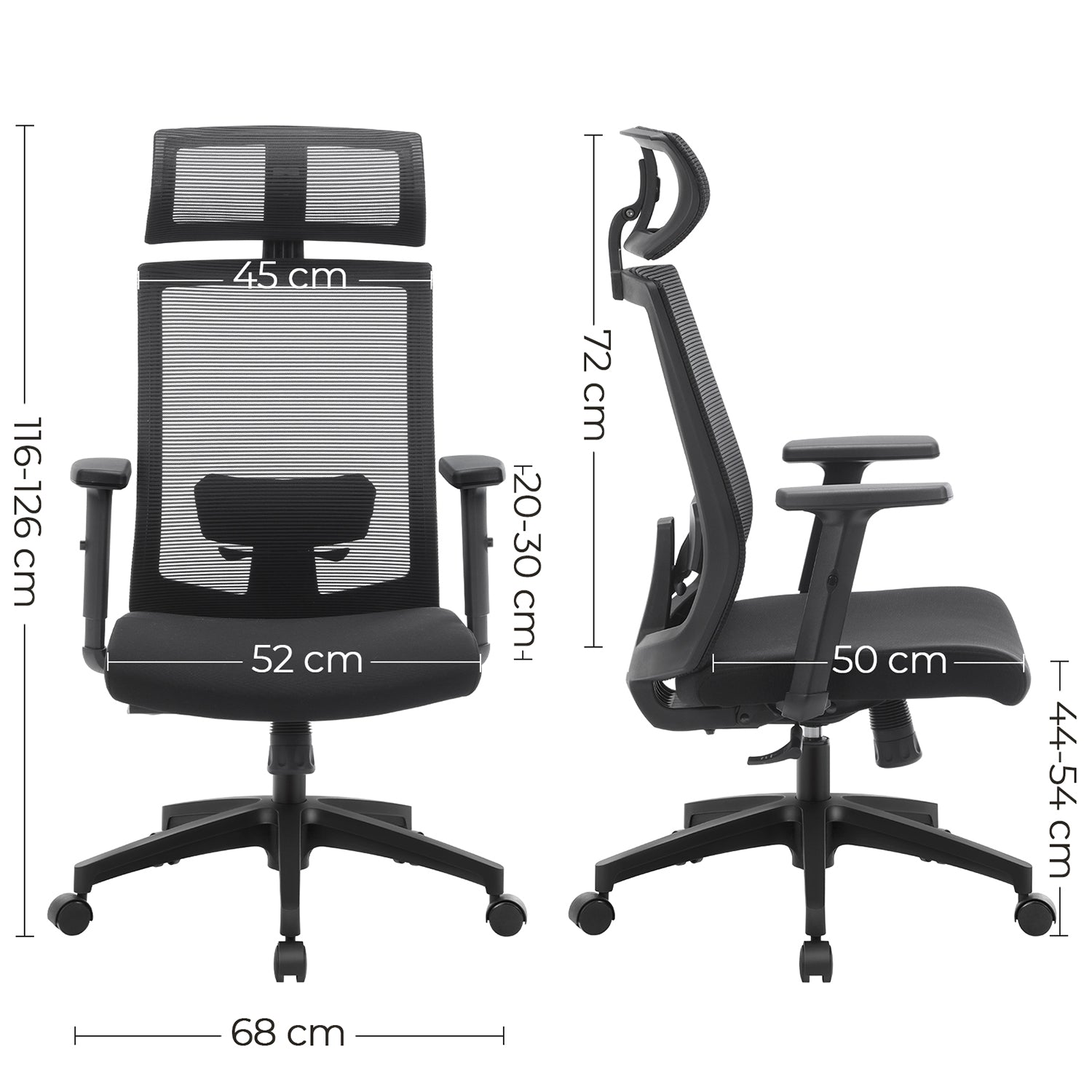 Sedia da Scrivania, Sedia Ufficio Ergonomica, Schienale Alto, Sedia Girevole, Schienale Regolabile, Supporto Lombare, Nero, Songmics, 4