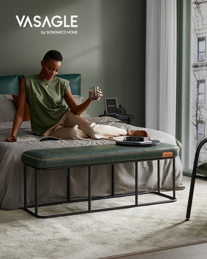 Panca, Seduta, Panchina letto, Panca da Ingresso, PU con Cuciture, Struttura in acciaio, Portata 300 kg, Verde, Vasagle, 1