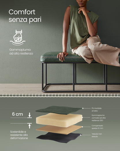 Panca, Seduta, Panchina letto, Panca da Ingresso, PU con Cuciture, Struttura in acciaio, Portata 300 kg, Verde, Vasagle, 5
