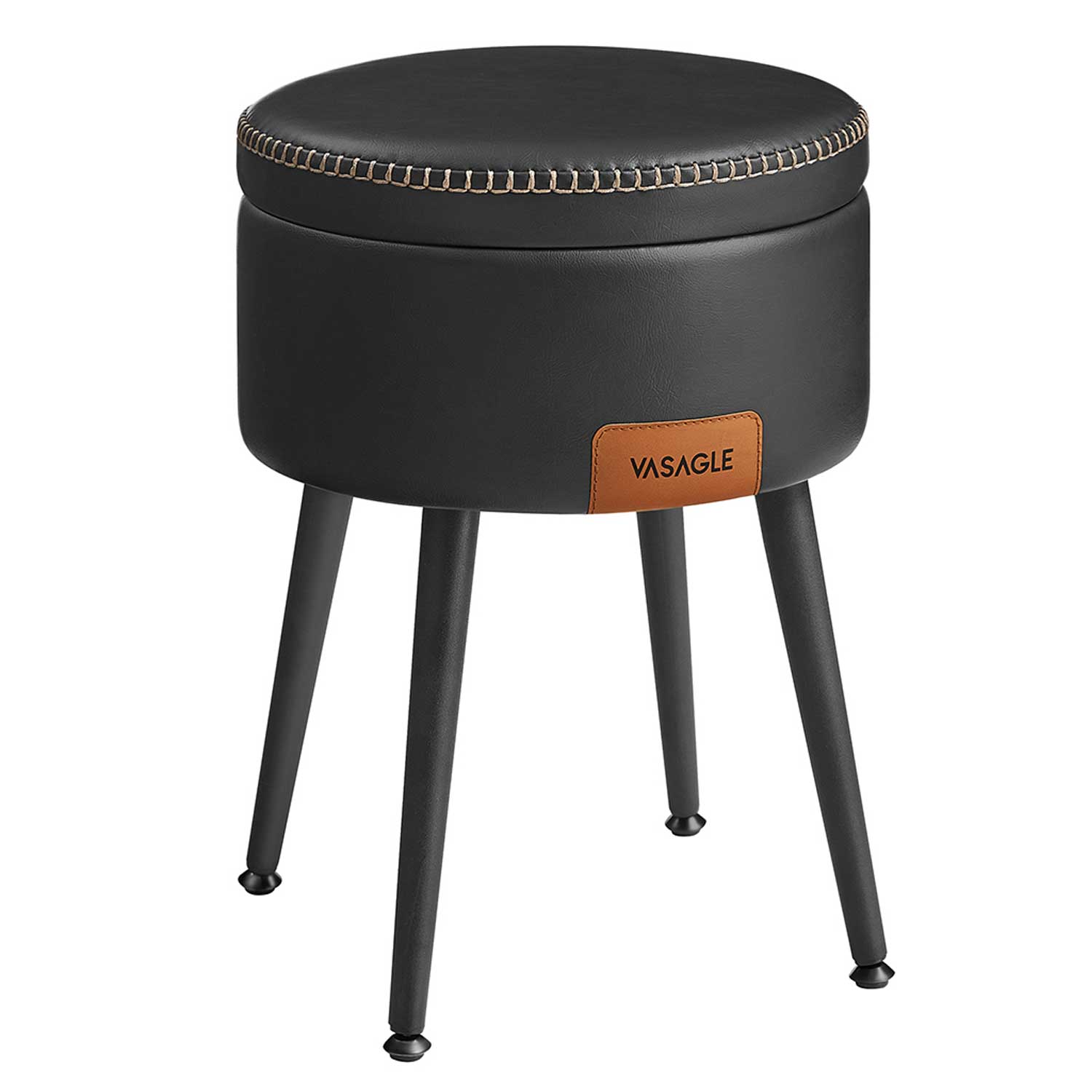 Panca, Seduta, Panchina letto, Sgabello, PU, Poggiapiedi, Gambe in acciaio, Portata 150 kg, Nero, Vasagle 
