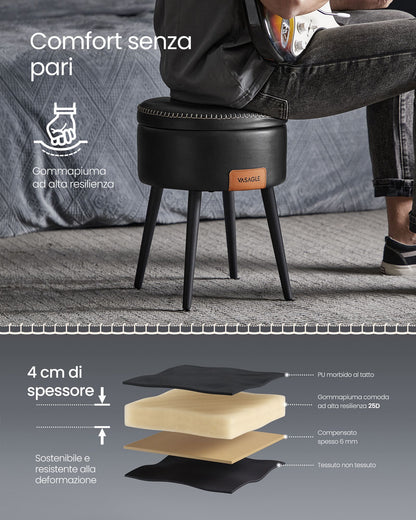 Panca, Seduta, Panchina letto, Sgabello, PU, Poggiapiedi, Gambe in acciaio, Portata 150 kg, Nero, Vasagle , 4