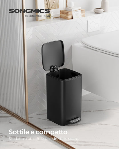 Pattumiera da cucina, Pattumiera da bagno, con coperchio, 8 litri, per piccoli spazi, chiusura ammortizzata, Songmics, 2