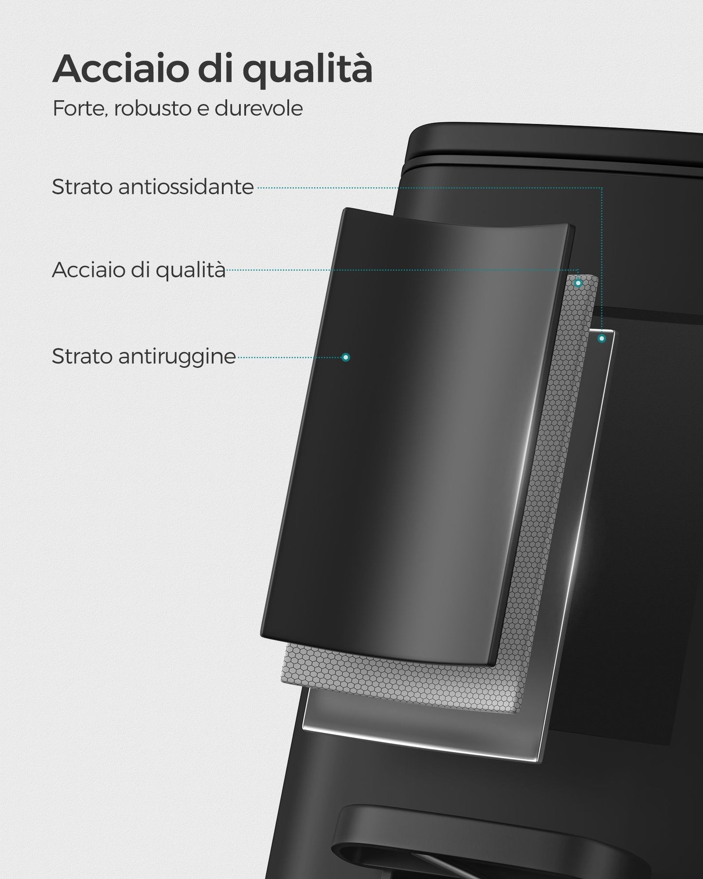 Pattumiera da cucina, Pattumiera da bagno, con coperchio, 8 litri, per piccoli spazi, chiusura ammortizzata, Songmics, 4