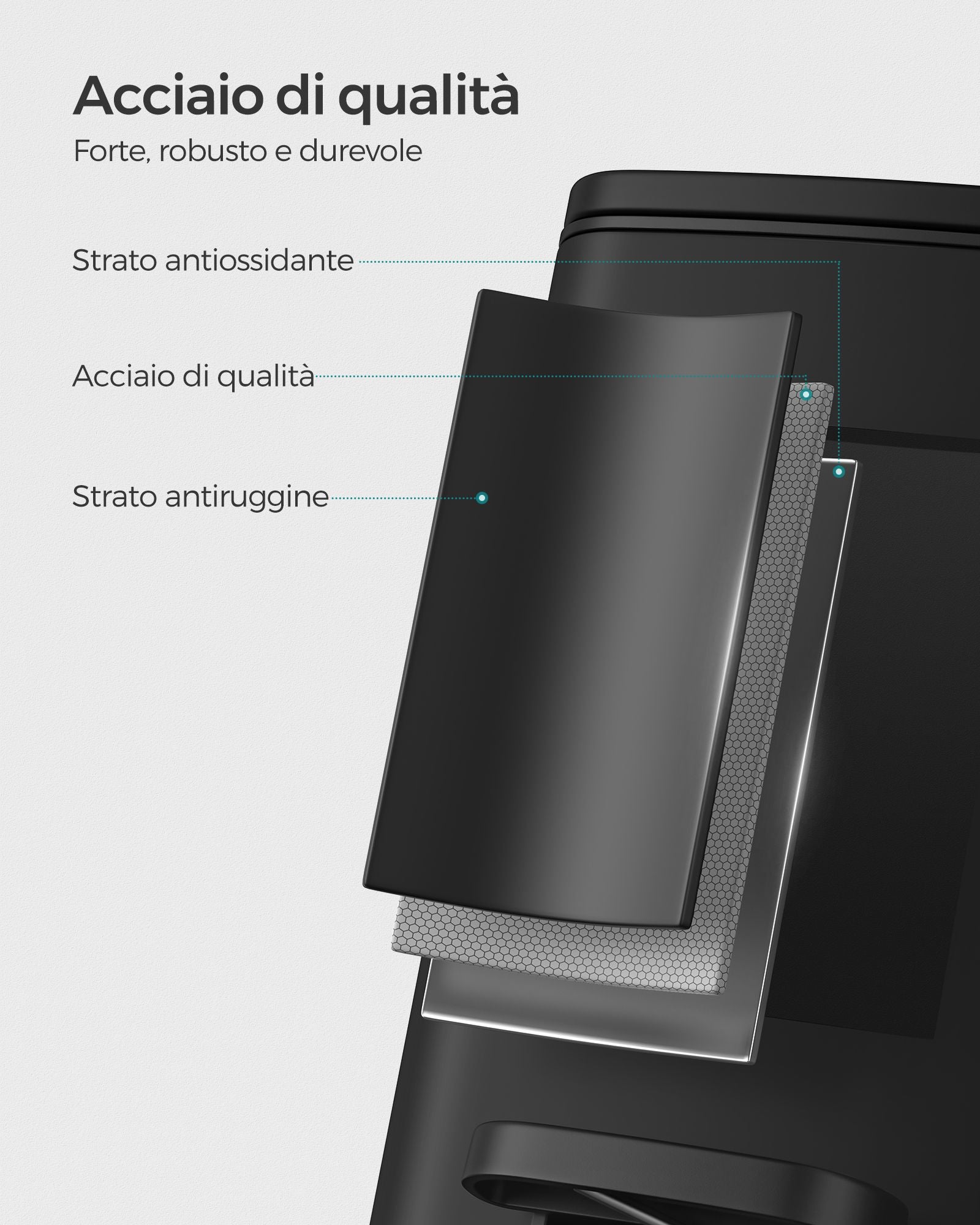 Pattumiera da cucina, Pattumiera da bagno, con coperchio, 8 litri, per piccoli spazi, chiusura ammortizzata, Songmics, 4