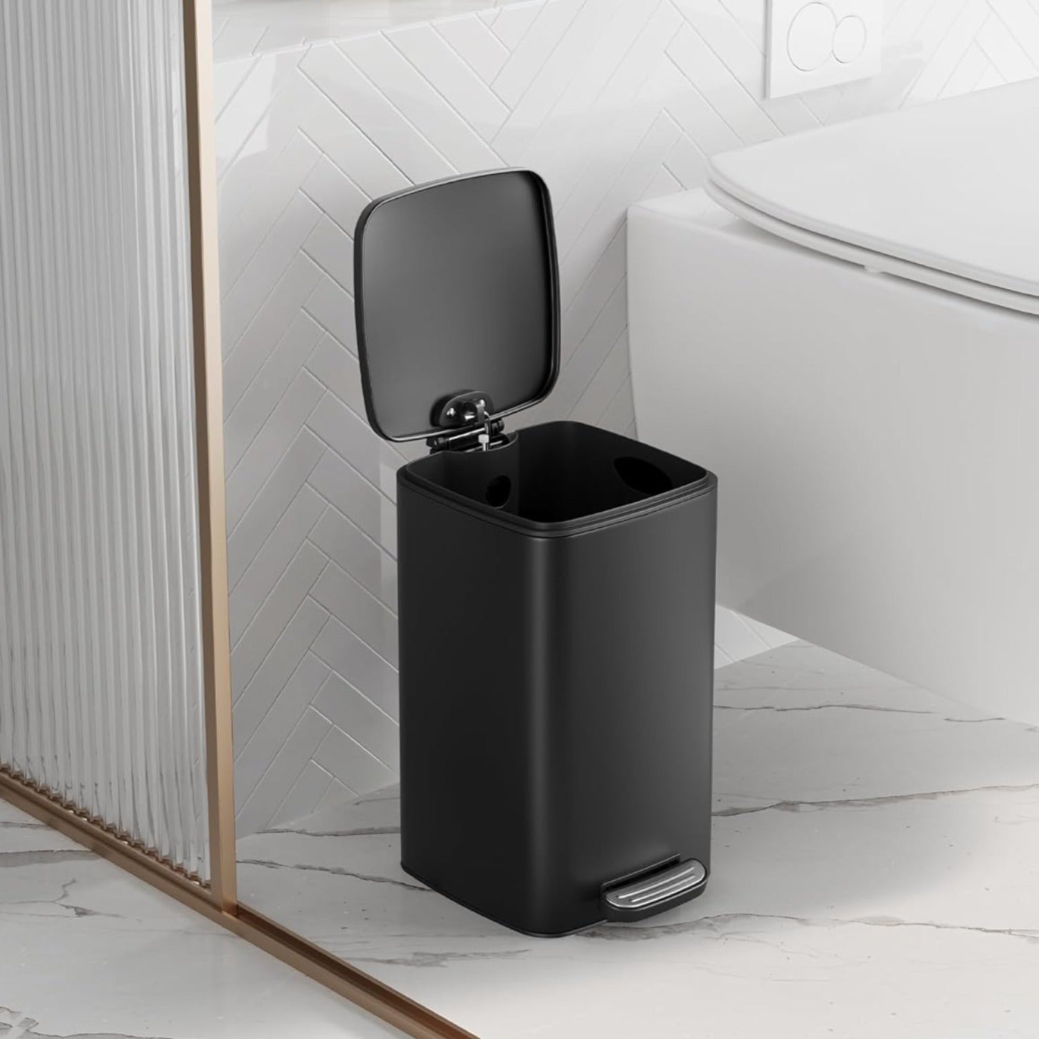 Pattumiera da cucina, Pattumiera da bagno, con coperchio, 8 litri, per piccoli spazi, chiusura ammortizzata, Songmics