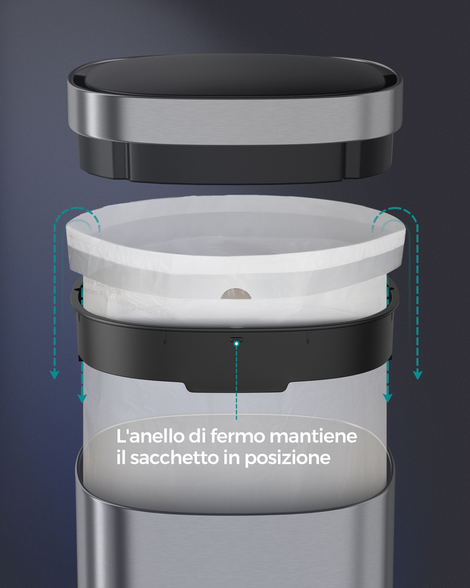 Pattumiera, Pattumiera da cucina, Pattumiera differenziata, 50 l, Sensore automatico, indicatore luminoso, Songmics, 7