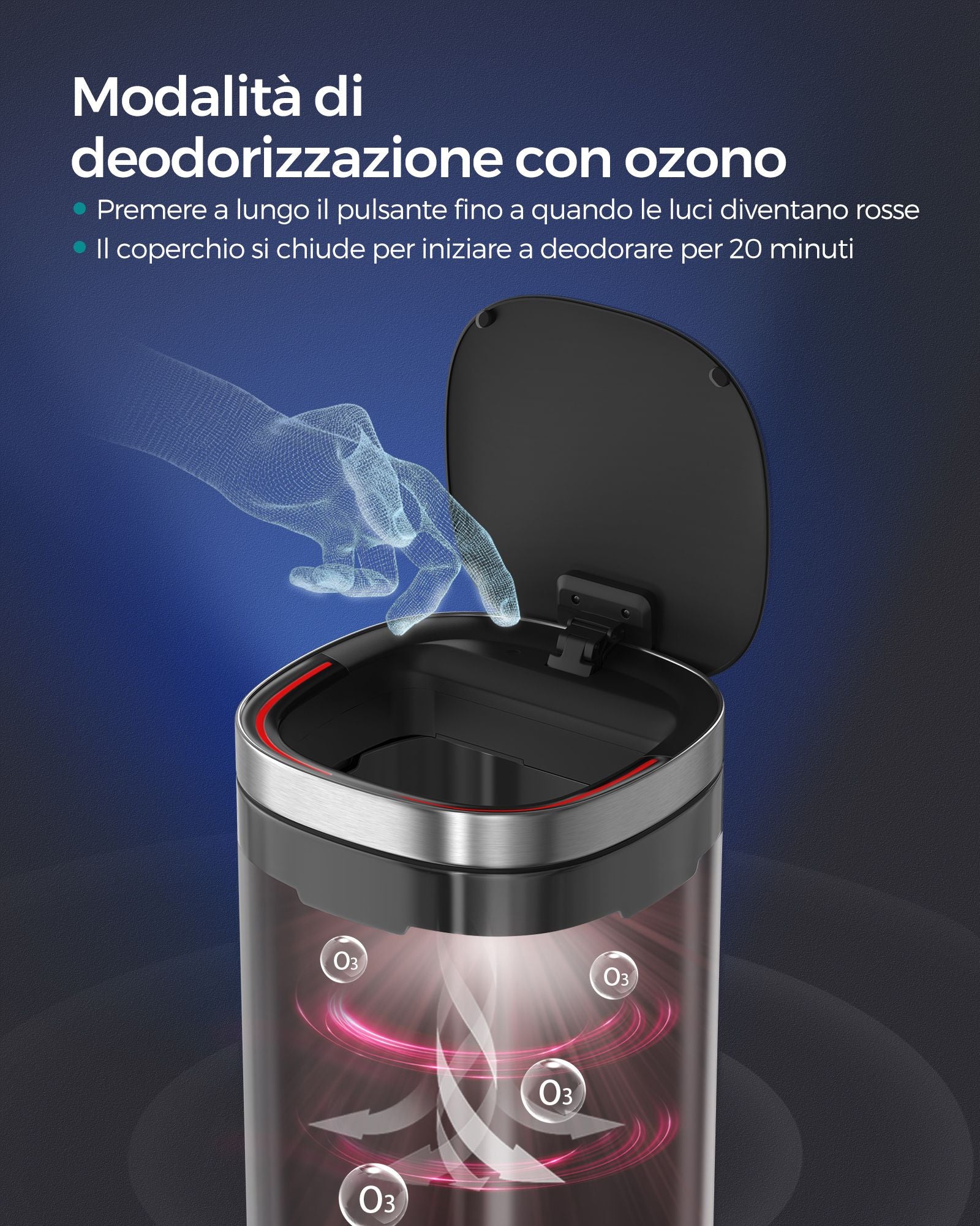 Pattumiera, Pattumiera da cucina, Pattumiera differenziata, 50 l, Sensore automatico, indicatore luminoso, Songmics, 3
