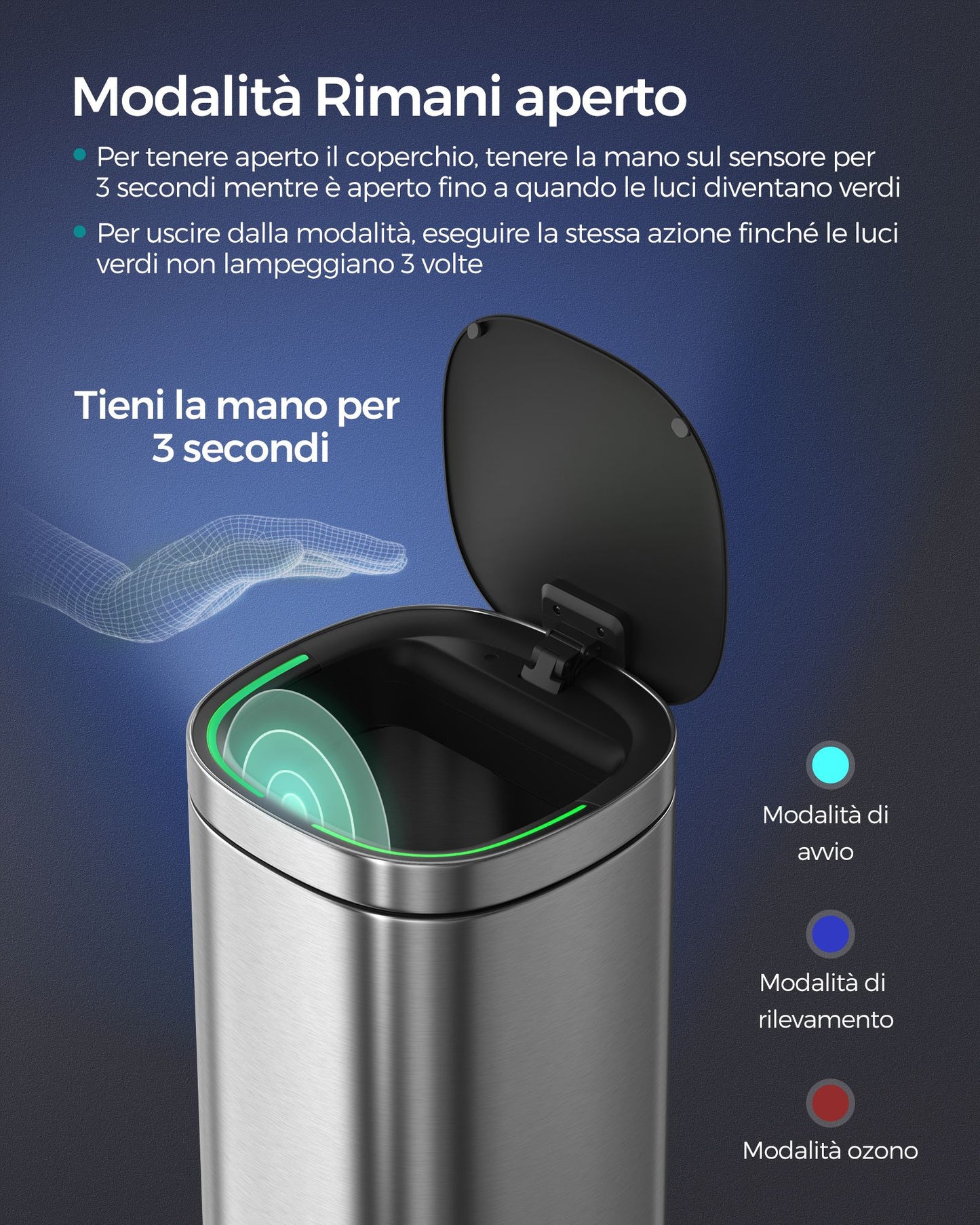 Pattumiera, Pattumiera da cucina, Pattumiera differenziata, 50 l, Sensore automatico, indicatore luminoso, Songmics, 5