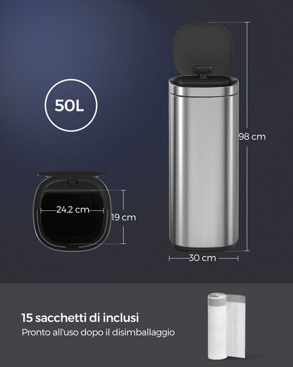 Pattumiera, Pattumiera da cucina, Pattumiera differenziata, 50 l, Sensore automatico, indicatore luminoso, Songmics, 6