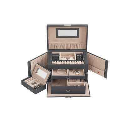 Portagioie, Porta gioielli, Portagioielli, Mini Box portatile da viaggio, Maniglia, Chiudibile a chiave, Songmics, 4