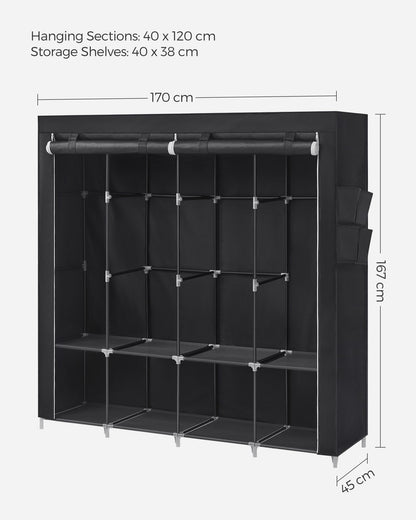 Armadio in Tessuto, Armadio Portatile, Porta Abiti con 4 Barra Appendiabiti, Ripiani, 4 Tasche Laterali, Nero, SONGMICS, 8