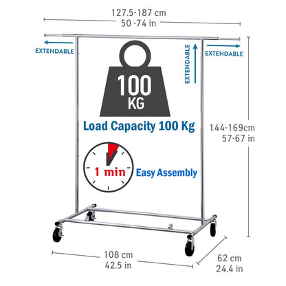 Rella Appendiabiti, Professionale, Portata 100 kg, Montaggio 1 min, Stender Appendiabiti, Tatkraft Drogo