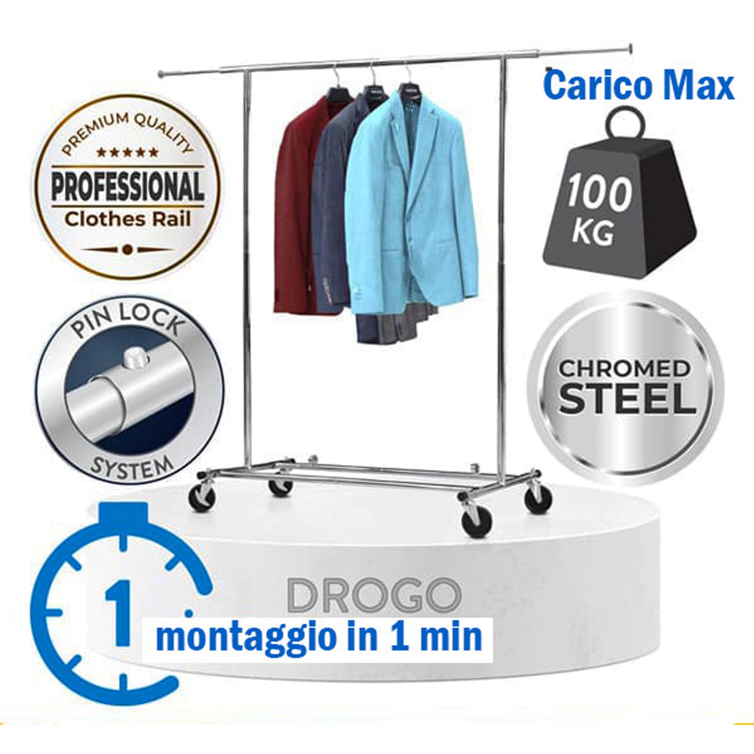 Rella Appendiabiti, Stender Appendiabiti, Appendiabiti con Ruote Professionale, Tatkraft Drogo, 2