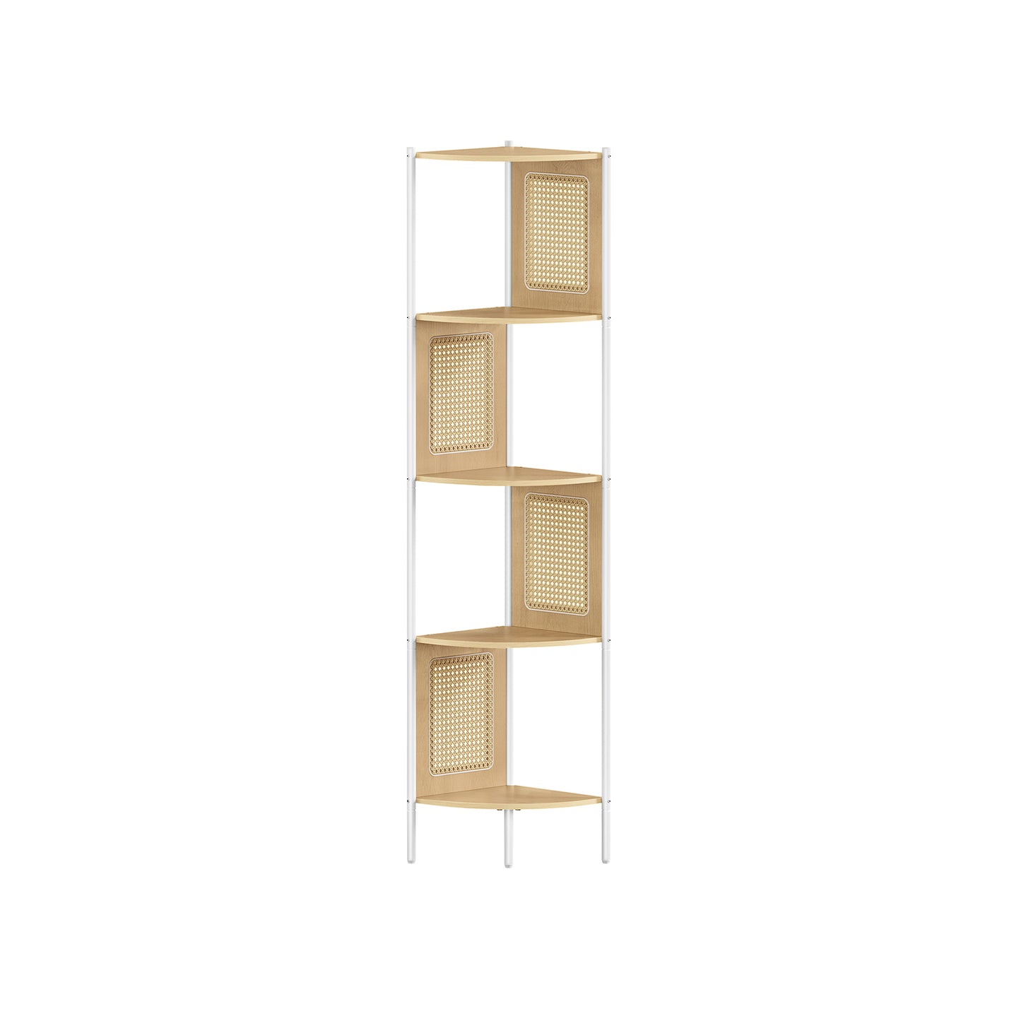 Scaffale Angolare a 5 Ripiani, Libreria con Lati in Polyrattan, Libreria Alta, Aperto libreria, Beige Rovere, VASAGLE, 5