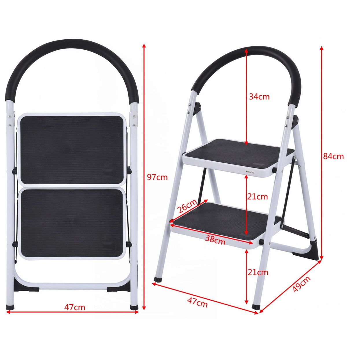 Scala Pieghevole, Scala Pieghevole Ferro, Scaletta con Piedini Antiscivolo e poggiapiedi, Portata 150kg, Costway, 9