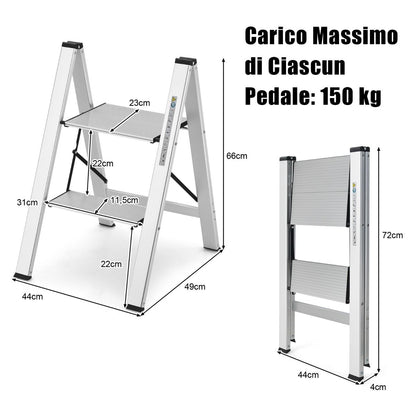 Scala Pieghevole, Scala Pieghevole Alluminio, Scaletta con Piedini Antiscivolo e poggiapiedi, Portata 150kg, Costway, 6