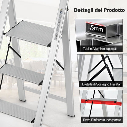 Scala Pieghevole, Scala Pieghevole Alluminio, Scaletta con Piedini Antiscivolo e poggiapiedi, Portata 150kg, Costway, 11