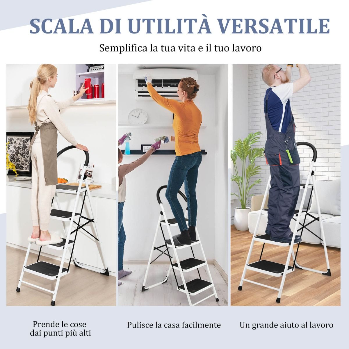 Scala Pieghevole, Scala Pieghevole Metallo, Scaletta con Piedini Antiscivolo, Scala a 4 gradini, Portata 150kg, Costway, 11