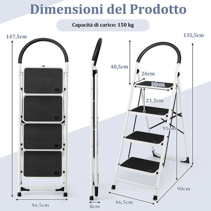 Scala Pieghevole, Scala Pieghevole Metallo, Scaletta con Piedini Antiscivolo, Scala a 4 gradini, Portata 150kg, Costway, 7