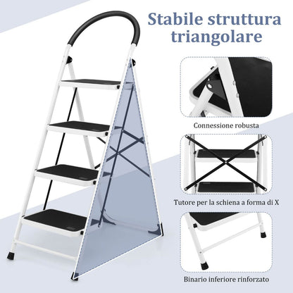 Scala Pieghevole, Scala Pieghevole Metallo, Scaletta con Piedini Antiscivolo, Scala a 4 gradini, Portata 150kg, Costway, 8