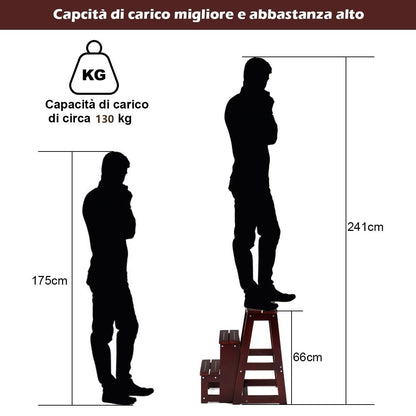 Scala Pieghevole, Scala Pieghevole Pino Multiuso, Sgabello Scaletta a 3 Gradini, Portata 130kg, Caffè, Costway, 8