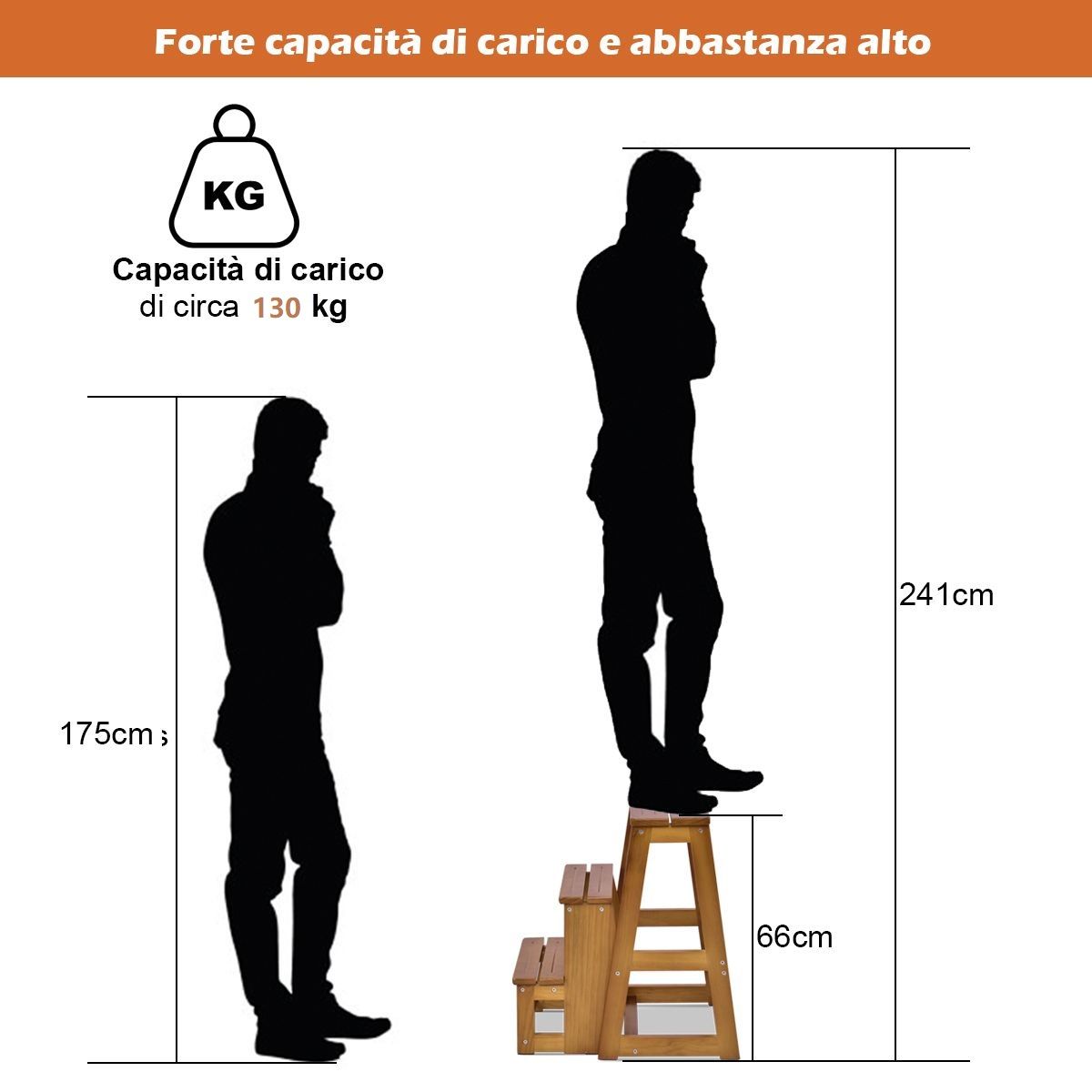 Scala Pieghevole, Scala Pieghevole Pino Multiuso, Sgabello Scaletta a 3 Gradini, Portata 130kg, Naturale, Costway, 8