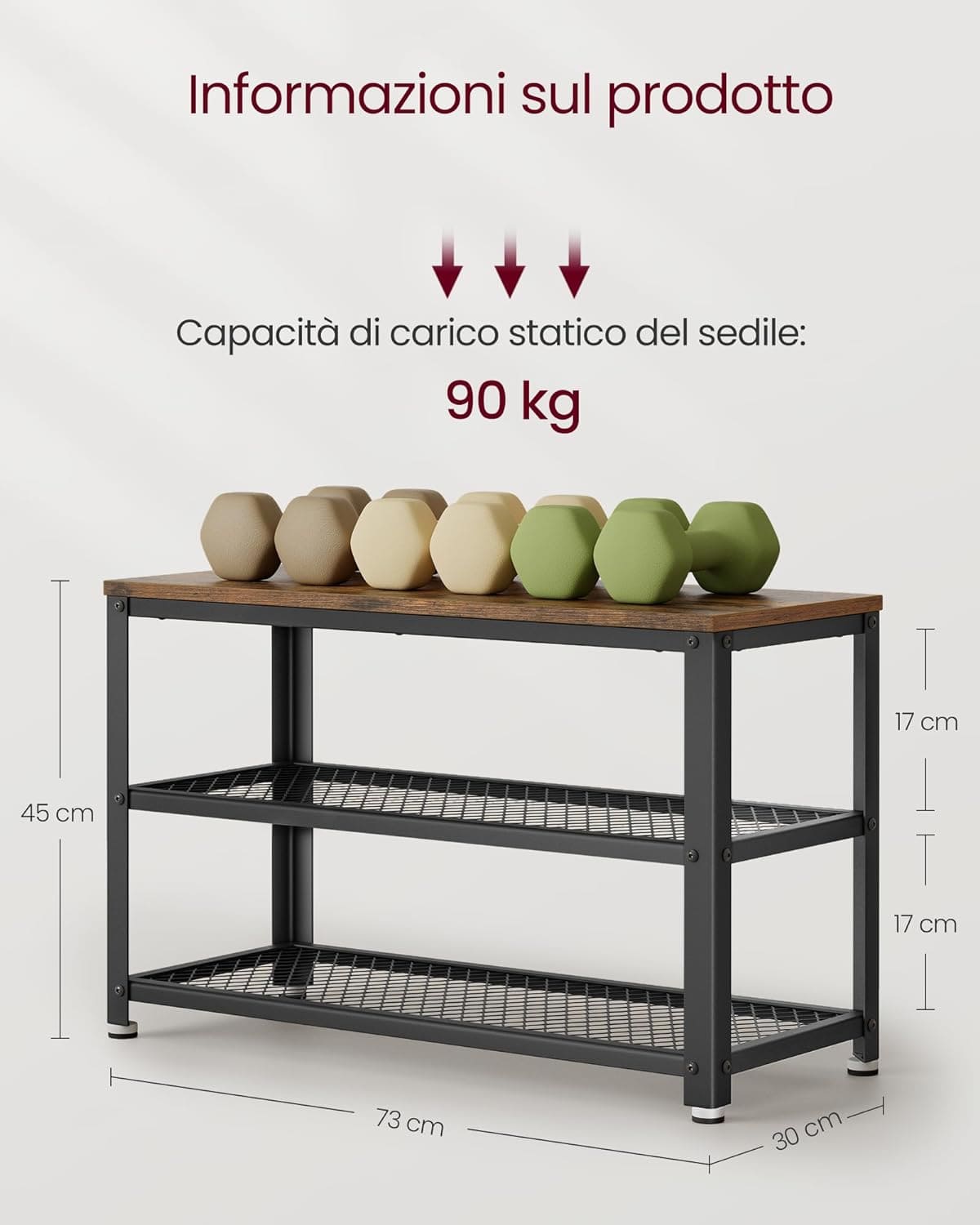 Scarpiera, Panca Scarpiera, Capacita 90 kg, Vasagle