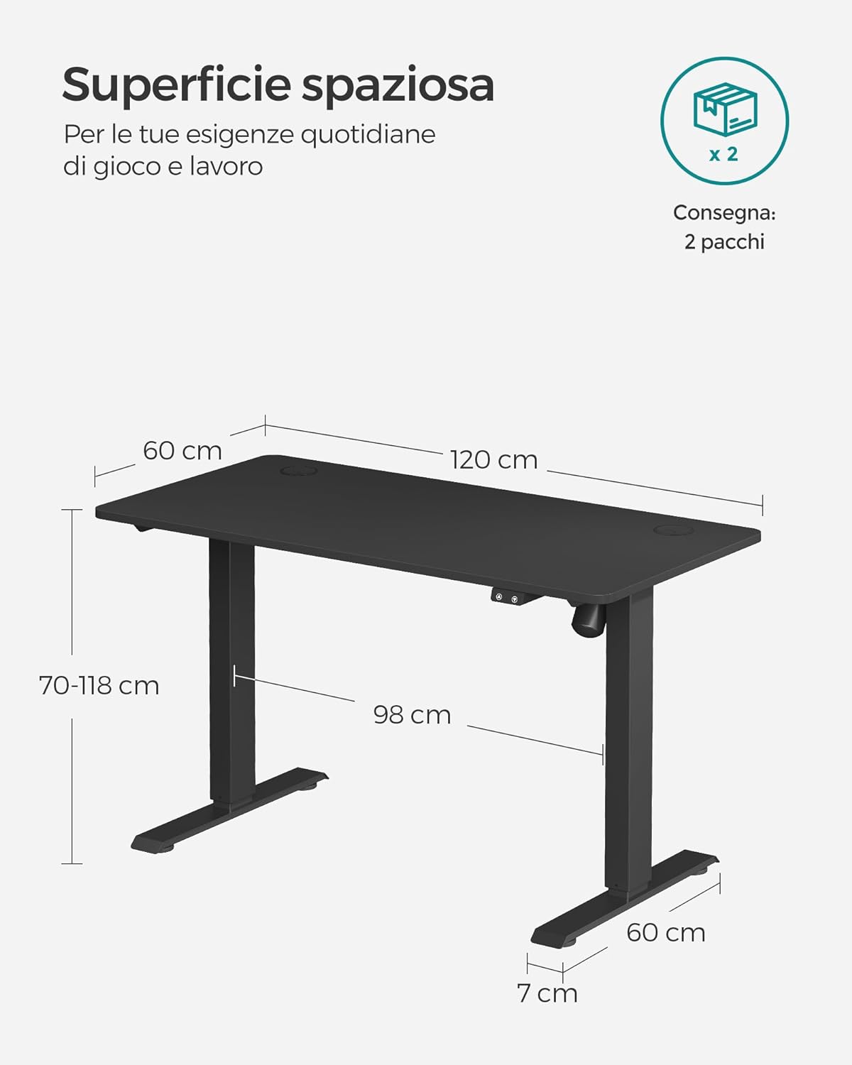 Scrivania Elettrica Regolabile in Altezza, 60 x 120 x (70-118) cm, Regolazione Continua, Nero, SONGMICS,4