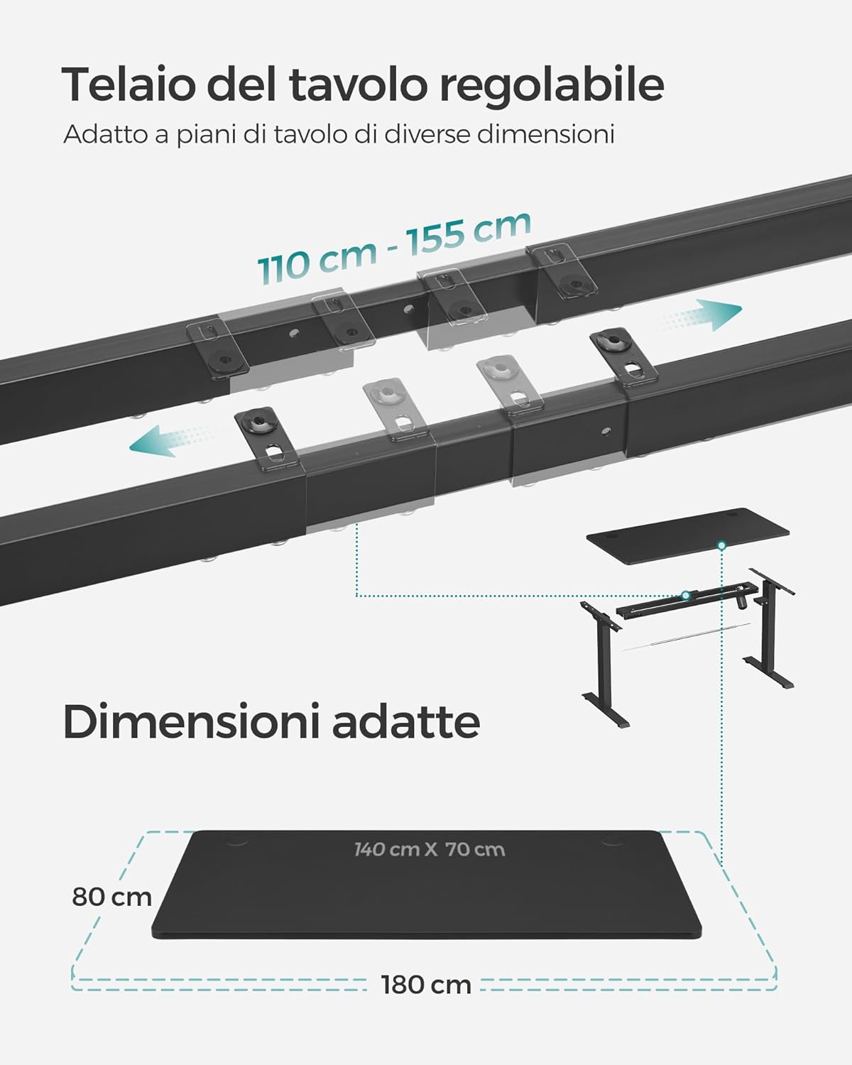 Scrivania Elettrica Regolabile in Altezza, 60 x 120 x (70-118) cm, Regolazione Continua, Nero, SONGMICS,9