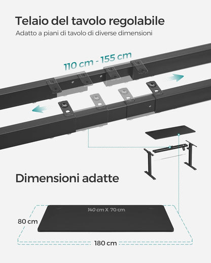 Scrivania Elettrica Regolabile in Altezza, 60 x 120 x (70-118) cm, Regolazione Continua, Nero, SONGMICS,9