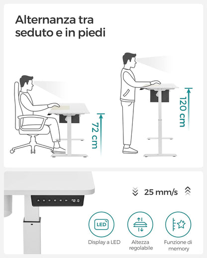 Scrivania Elettrica Regolabile in Altezza, 60 x 140 x (72-120) cm, Regolazione Continua, Bianco Semplice e Beige, SONGMICS, 4
